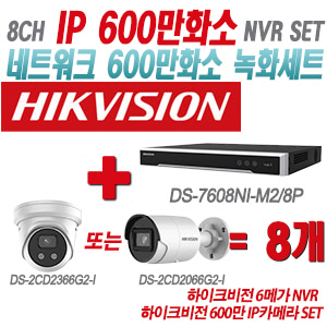 [IP-6M] DS7608NIM2/8P 8CH + 하이크비전 600만 IP카메라 8개 SET (실내형 4mm/실외형 2.8mm출고)